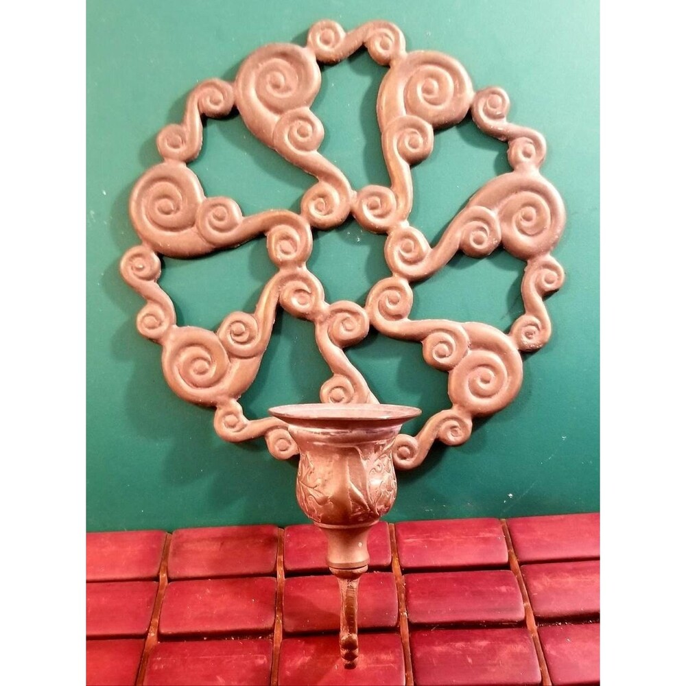 Vintage Solid Brass Geometric Fibonacci Spirals Candleholder Made in India